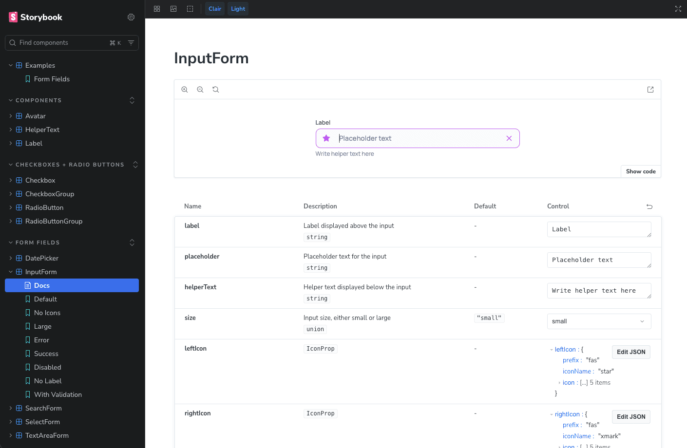 The component library, using Storybook for easy development, testing, and documentation.
